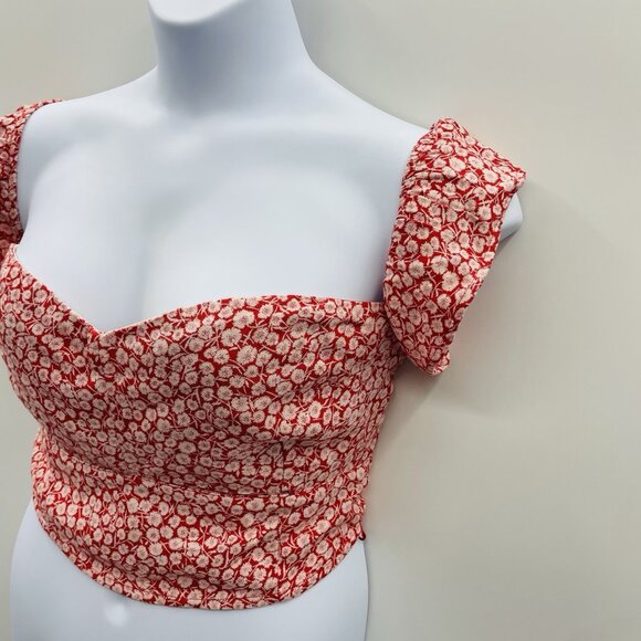 Abercrombie & Fitch Womens Size XL Floral Off the Shoulder Crop Top in Red 2585 - Picture 2 of 8